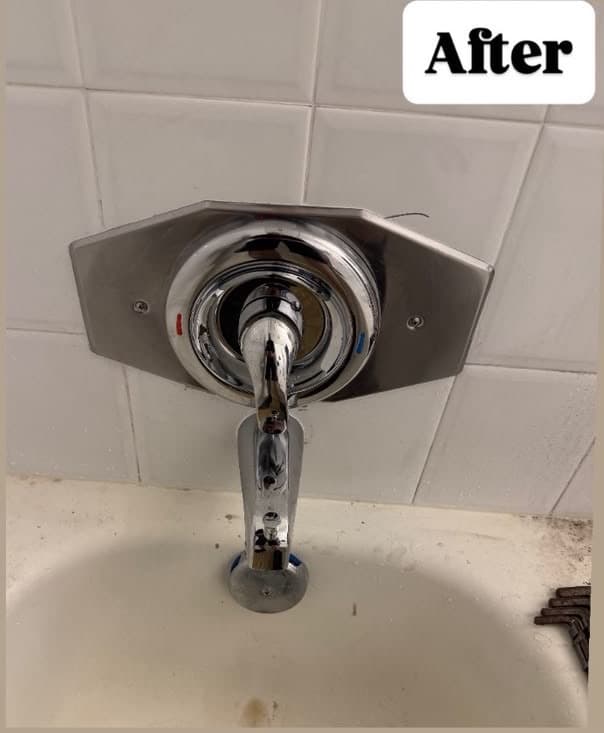 New tub and shower valve with trim plate and spout after the repair